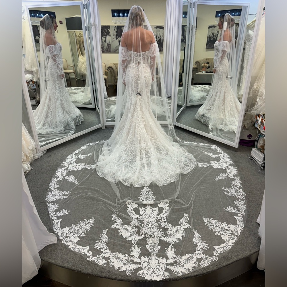 Elegant White Lace cathedral wedding veil